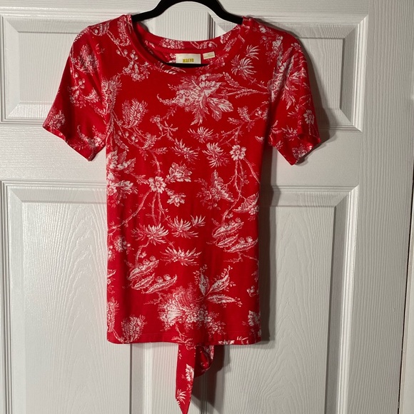 Maeve Sherbrooke Tie-Waist Top Red White Size XS - Picture 3 of 8
